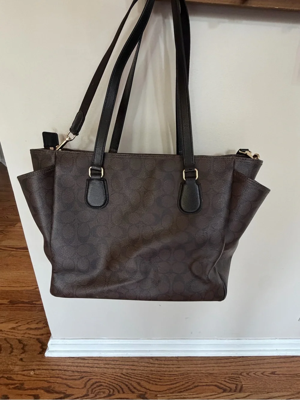 Coach Brown/Black Signature Canvas Tote with Adjustable Strap